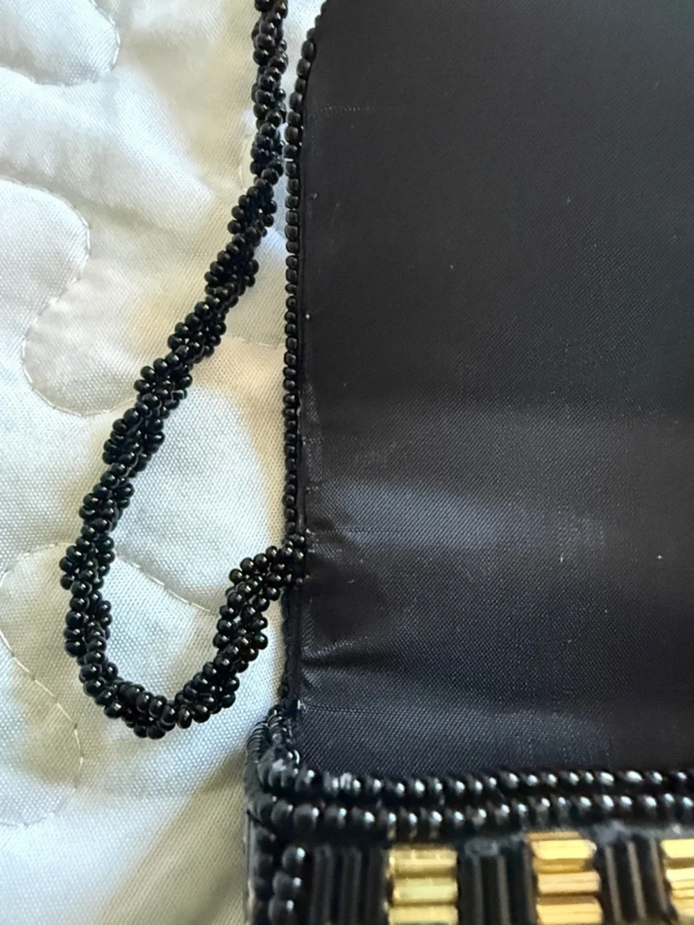 Vintage Beaded Checkerboard Clutch Crossbody Bag Gold Black Art Deco